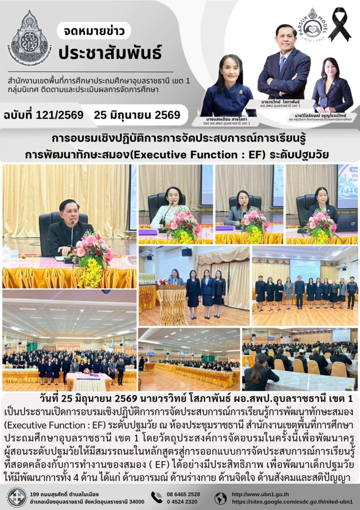 การอบรมเชิงปฏิบัติการการจัดประสบการณ์การเรียนรู้ การพัฒนาทักษะสมอง(Executive Function : EF) ระดับปฐมวัย 