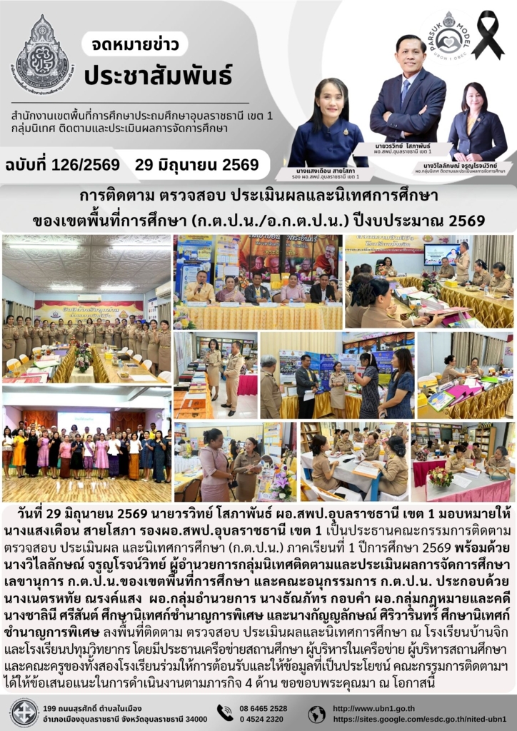 การติดตาม ตรวจสอบ ประเมินผลและนิเทศการศึกษา ของเขตพื้นที่การศึกษา (ก.ต.ป.น./อ.ก.ต.ป.น.) ปีงบประมาณ 2569