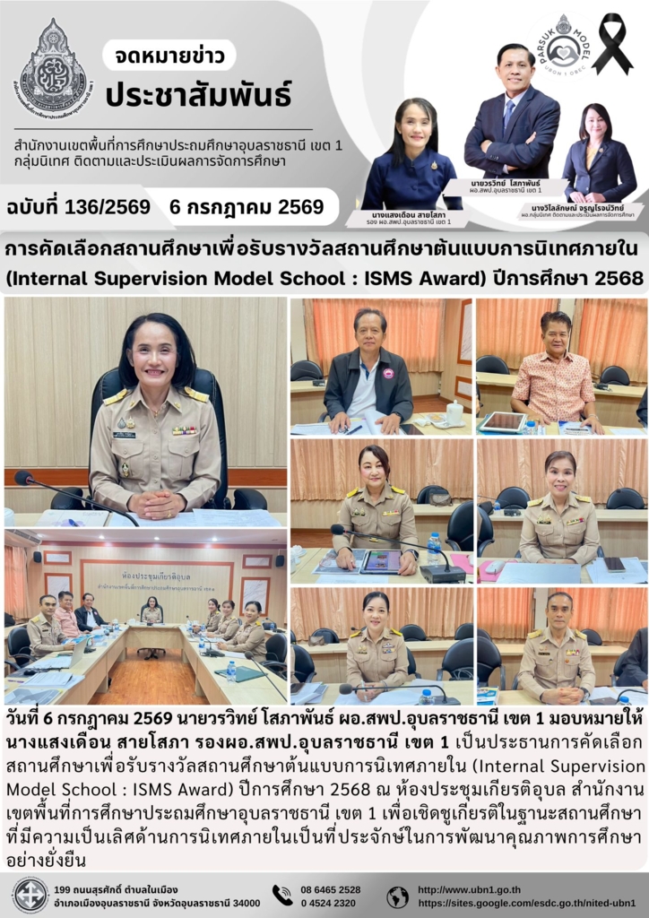 การคัดเลือกสถานศึกษาเพื่อรับรางวัลสถานศึกษาต้นแบบการนิเทศภายใน  (Internal Supervision Model School : ISMS Award) ปีการศึกษา 2568