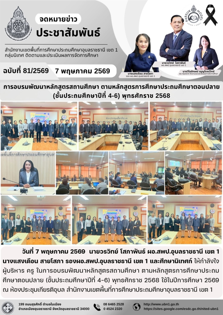 การอบรมพัฒนาหลักสูตรสถานศึกษา ตามหลักสูตรการศึกษาประถมศึกษาตอนปลาย (ชั้นประถมศึกษาปีที่ 4-6) พุทธศักราช 2568