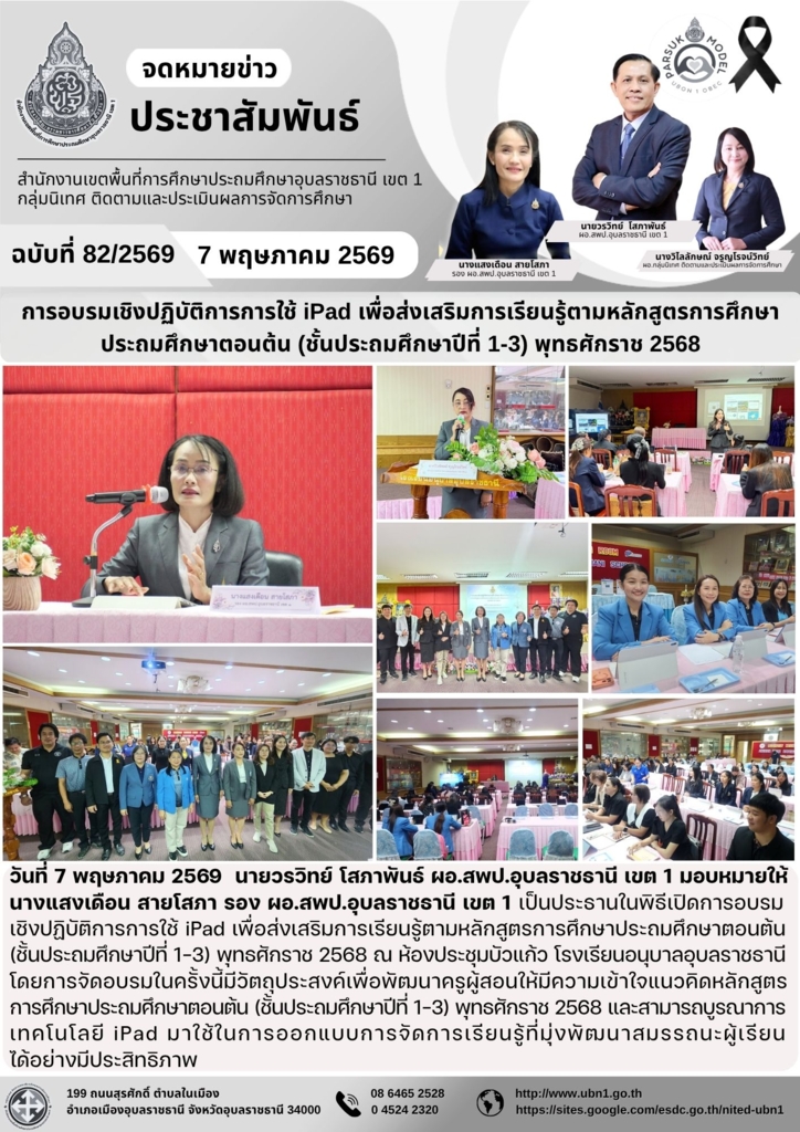 การอบรมเชิงปฏิบัติการการใช้ iPad เพื่อส่งเสริมการเรียนรู้ตามหลักสูตรการศึกษา ประถมศึกษาตอนต้น (ชั้นประถมศึกษาปีที่ 1-3) พุทธศักราช 2568