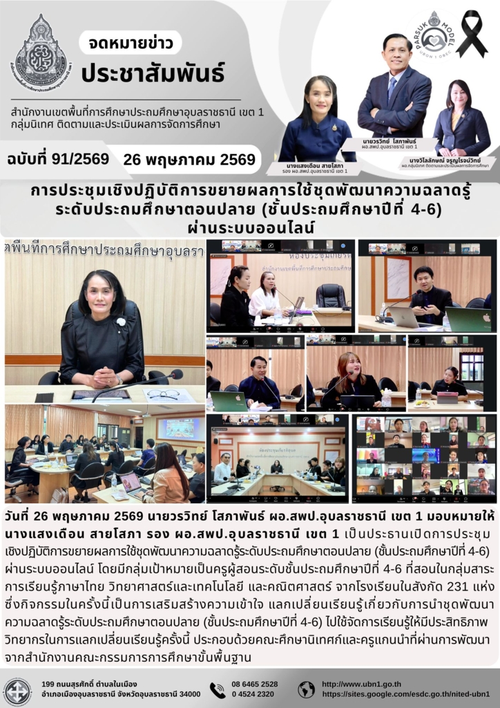 การประชุมเชิงปฏิบัติการขยายผลการใช้ชุดพัฒนาความฉลาดรู้ ระดับประถมศึกษาตอนปลาย (ชั้นประถมศึกษาปีที่ 4-6)  ผ่านระบบออนไลน์