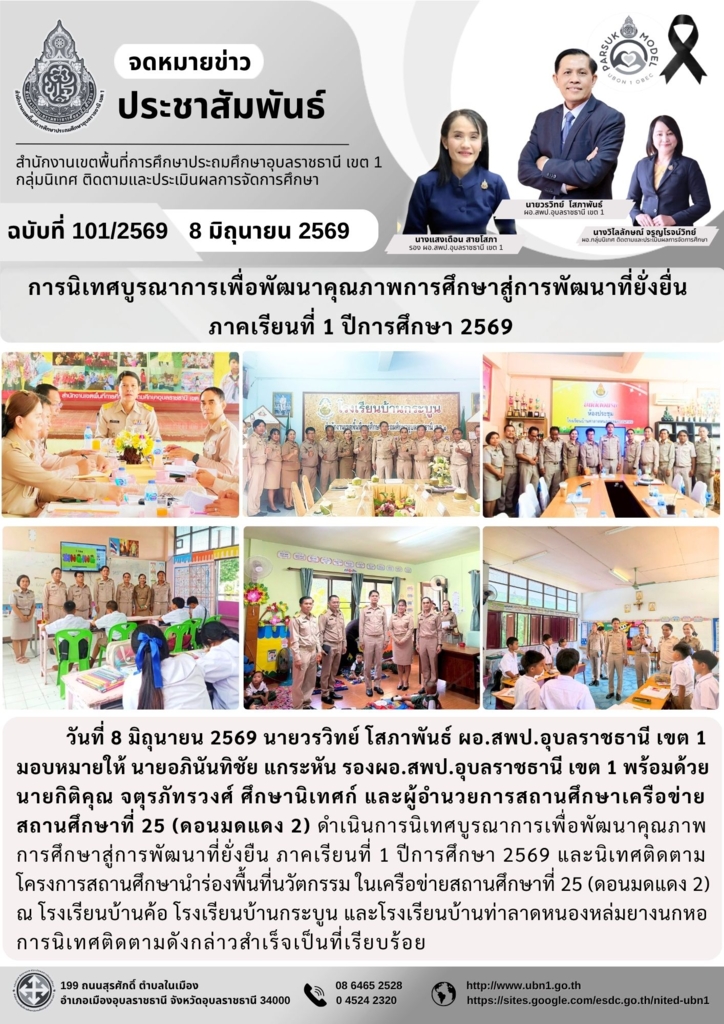 การนิเทศบูรณาการเพื่อพัฒนาคุณภาพการศึกษาสู่การพัฒนาที่ยั่งยื่น  ภาคเรียนที่ 1 ปีการศึกษา 2569